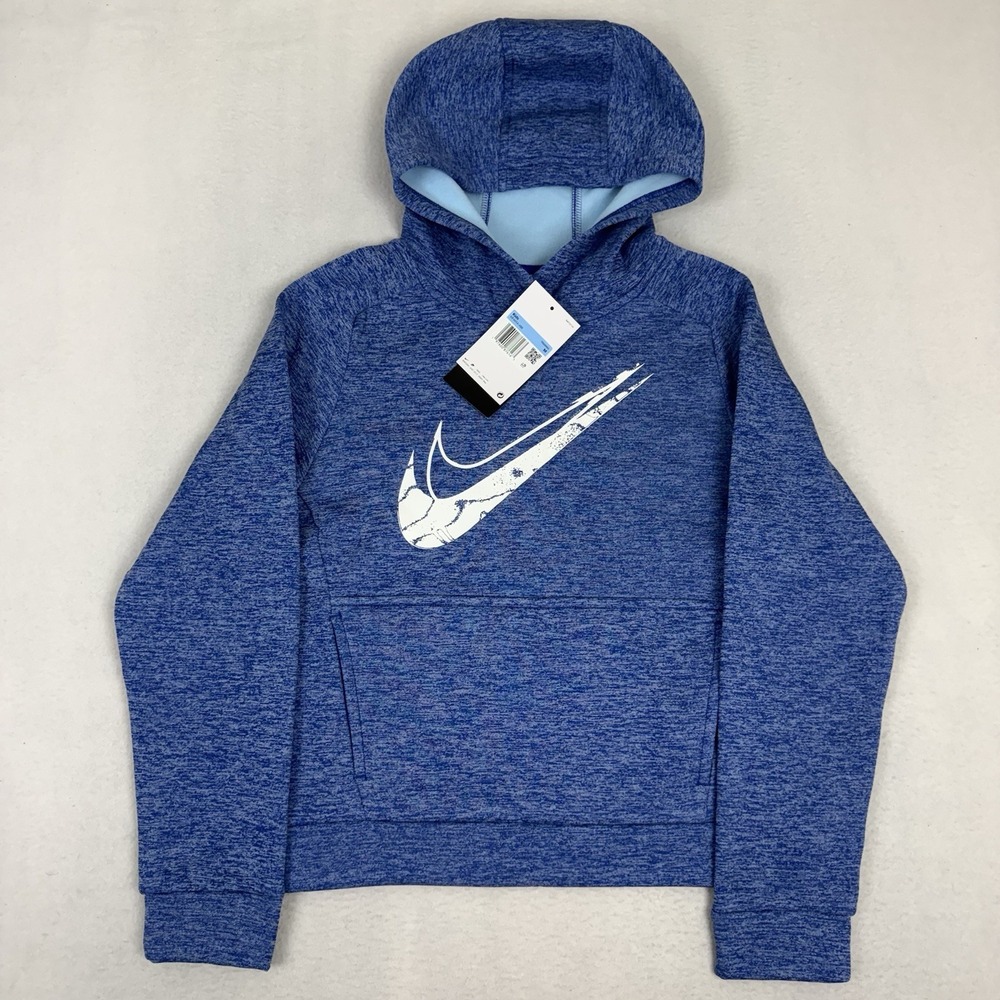 Nike Boys Therma-FIT Stain Repel Hoodie Blue Big Swoosh Size M HF4414-480